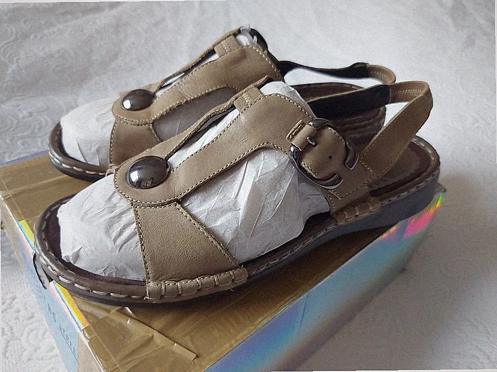 ARA Damen Sandalen Gr.39 Leder Sandaletten Bequem Sommer Schuhe Espadrilles Flac