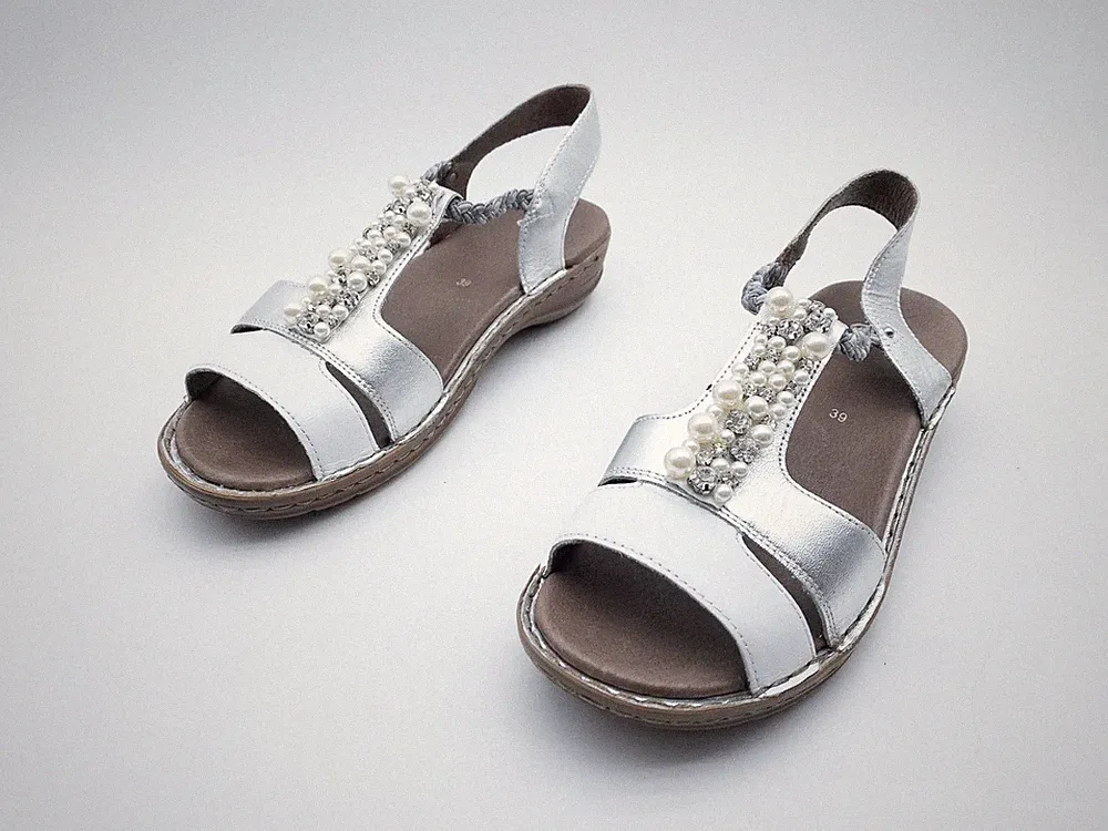 ara Damen Slingback Sandalette Sandale Leder Silber Gr. 39 EU Art. 40628-95