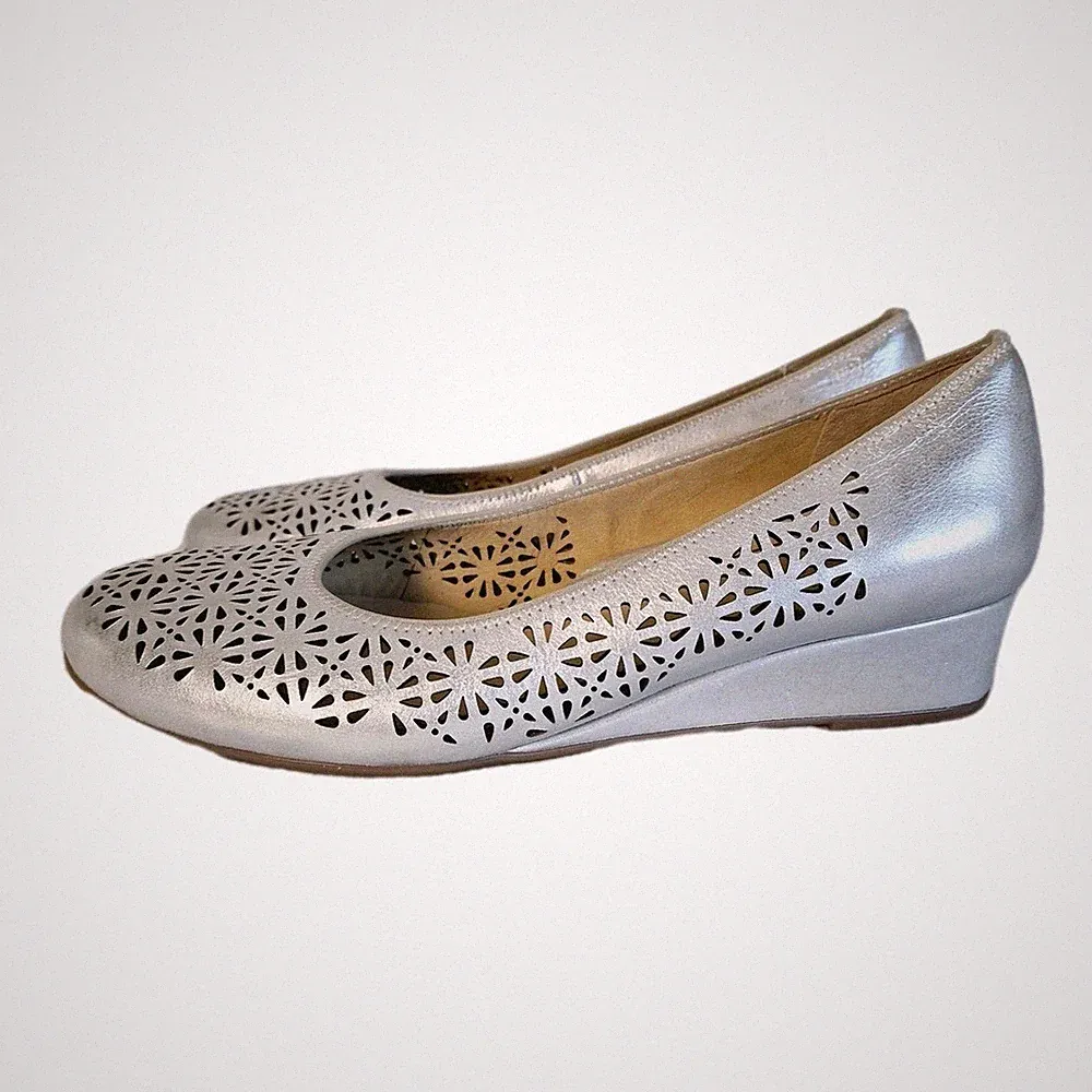 Ara Keilabsatz Pumps Gr 40 Silber Wedges Gelocht High Soft Sandalen