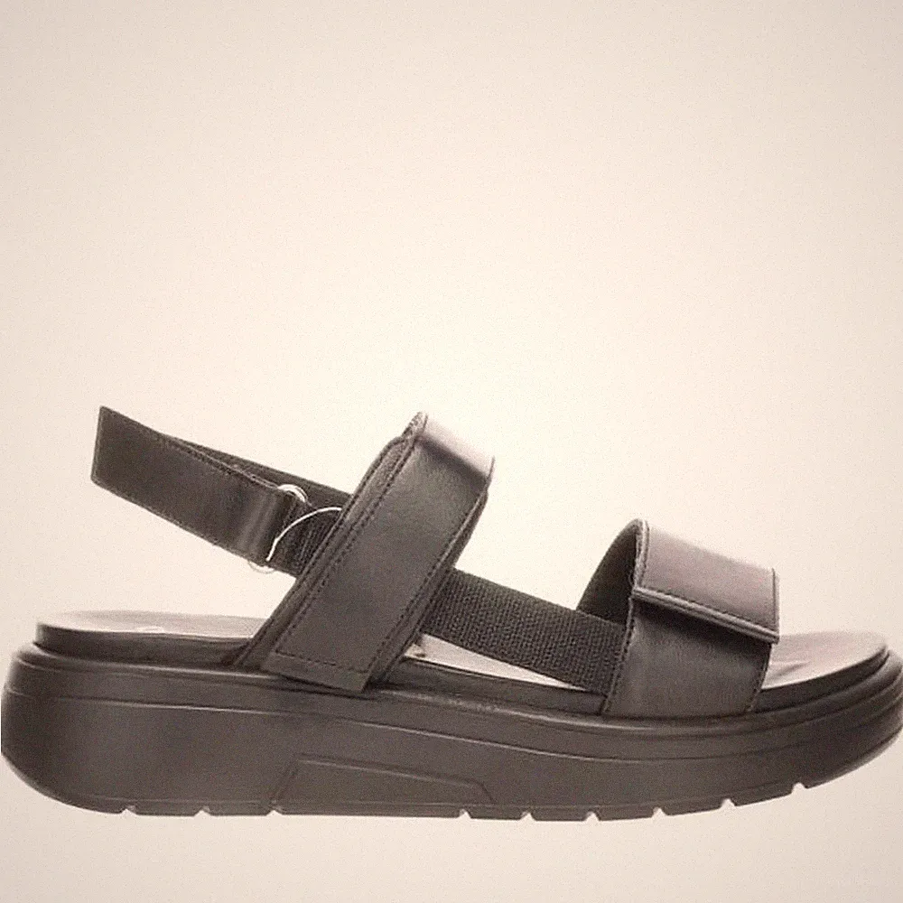 Ara Lucca Damen Schwarze Keilabsatz Ledersandalen Peeptoe Freizeit 1220204-01