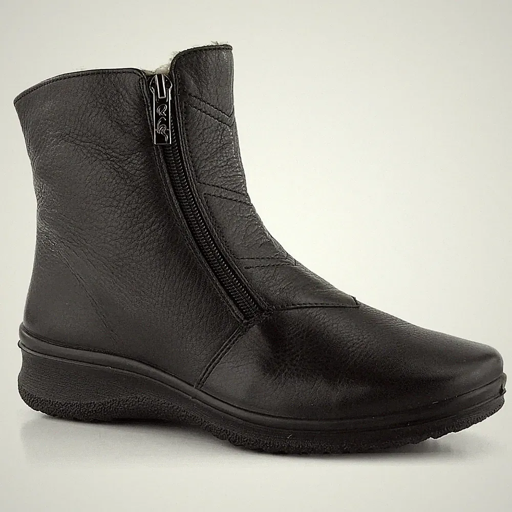 Ara München Damen Schwarze Keilabsatz Lederstiefeletten Freizeit 1248539-61