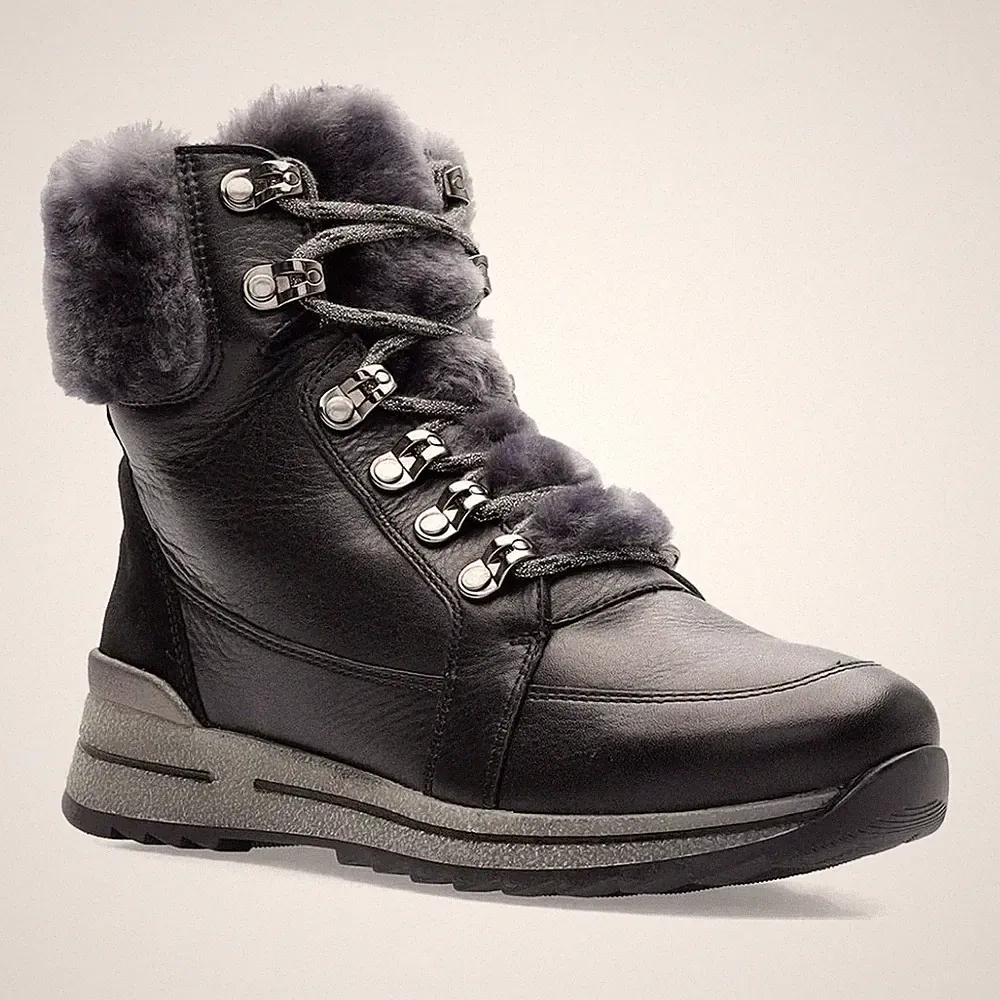 Ara Osaka Damen Schwarze Keilabsatz Lederstiefeletten Freizeit 1224599-11