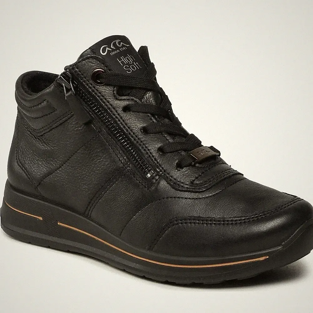 Ara Osaka Damen Schwarze Keilabsatz Lederstiefeletten Freizeit 1224808-01