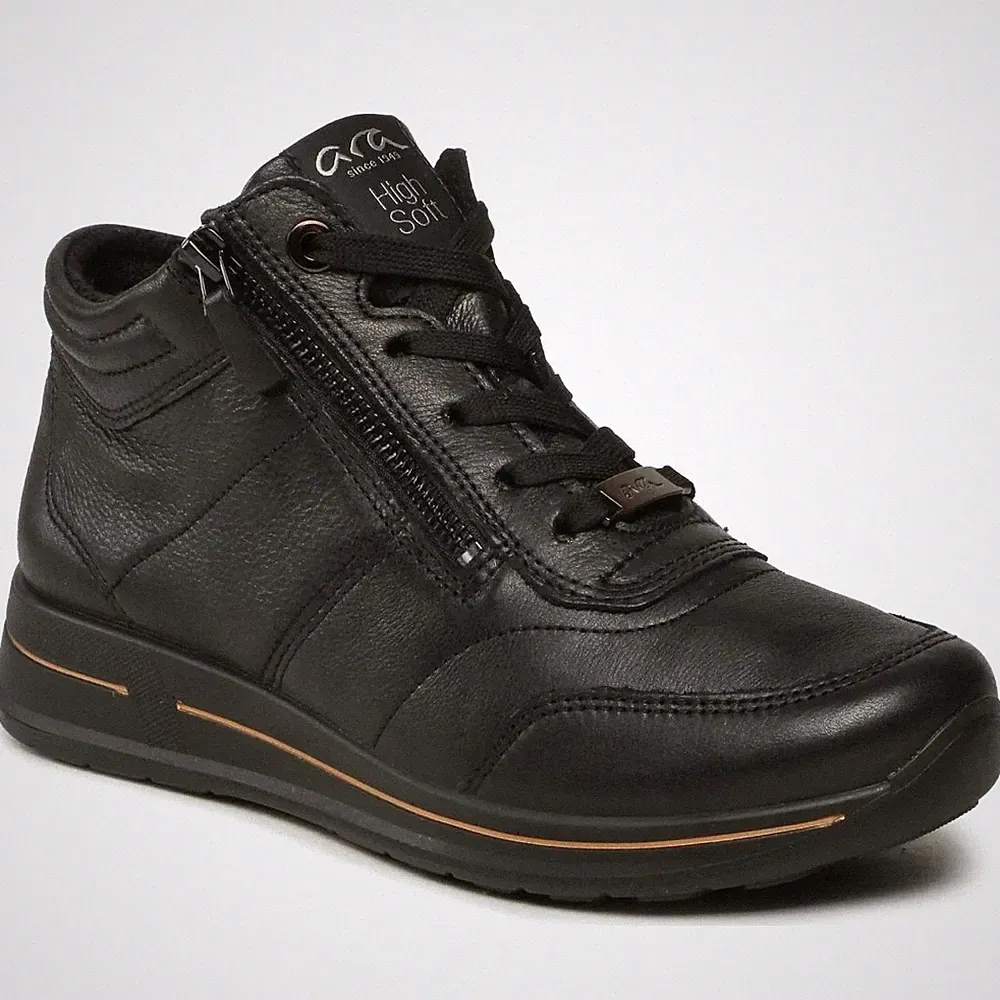 Ara Osaka Damen Schwarze Keilabsatz Lederstiefeletten Freizeit 1224808-01