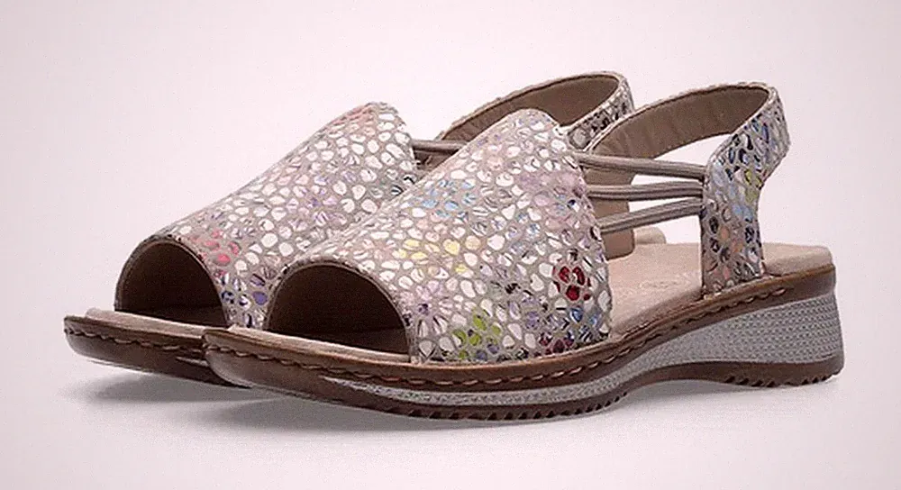 Ara Sandale HAWAII Grau Leder Sandalette Gummizug Keilsandale Komfortsandale