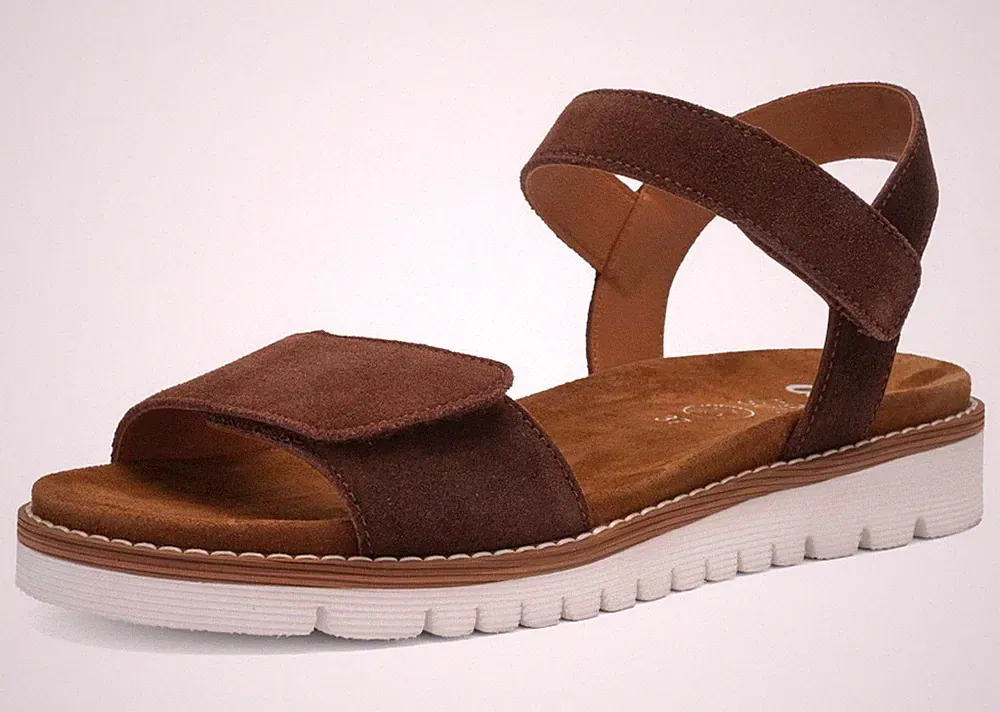 Ara Sandale Kent Braun Nubukleder Sandalette Riemchen Klettverschluss Einlage