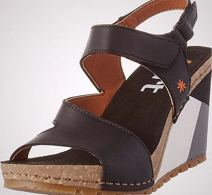Art Company Güell Damen-Riemchensandalen EU 42 UK 8 1/3 schwarz & bunt Keilabsatz