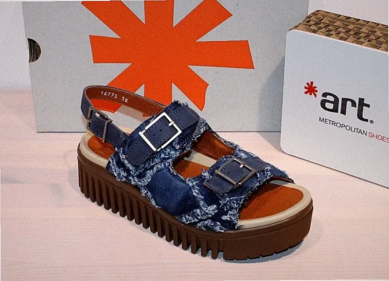 ART Plateau Sandale Leder/Denim Sandalette BRIGHTON Ocean - Made in Spain - Neu!