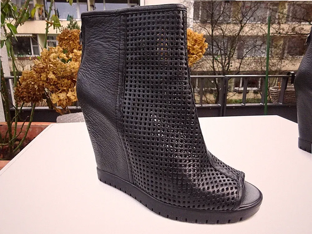 ASH Damen Premium Keilabsatz Plateau Peeptoes Schuhe Stiefel Leder Gr.40 Neuw