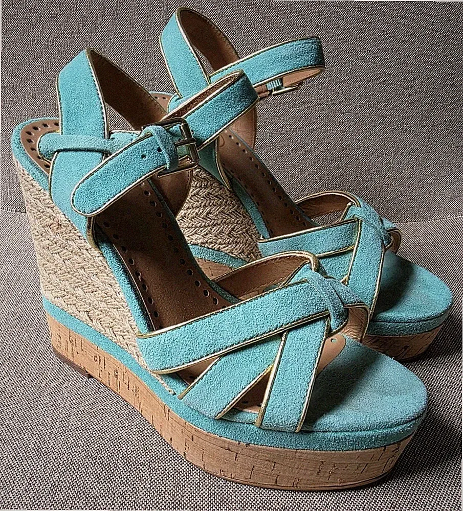 ASH Wedges Sandalen Keilabsatz Plateau Kork Leder Türkis Gr. 37 Top Zustand