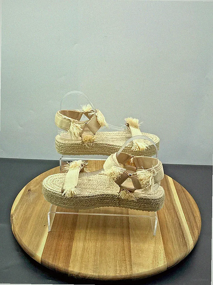 Asos Damen-Espadrilles beige Stoff-Sandalen UK-Größe 7 Knöchelriemen Klettverschluss