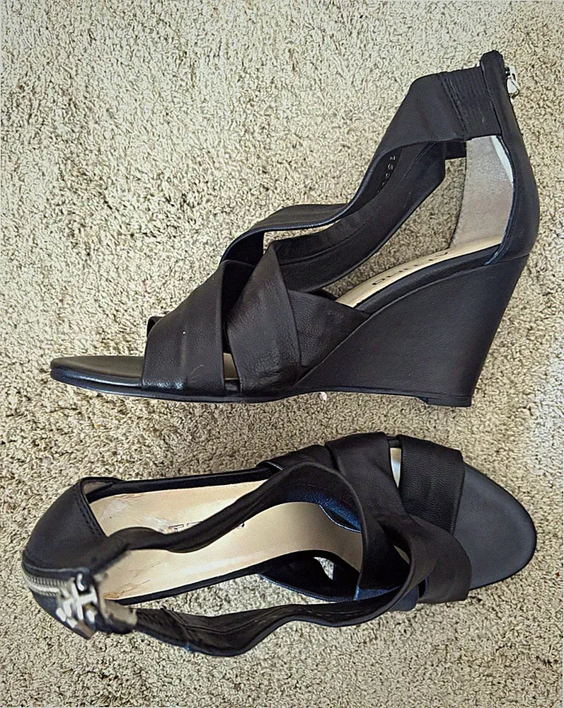 ATTIMO Damen Sandalen schwarz Riemchen Leder Keilabsatz hoch Reißverschluss 36