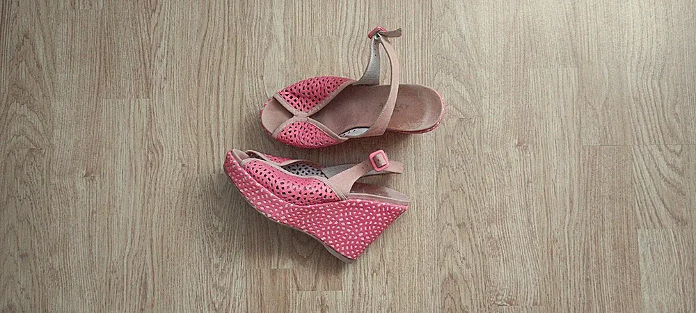 Audley Wedge Sandals Gr.37 Leder Peephole Pink Schuhe Damen