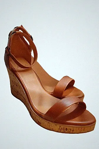 Autentika Fana Leather Wedge Sandals Cork Plateau Femme Cuir Damen Leder EU39