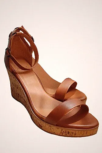 Autentika Fana Leather Wedge Sandals Cork Plateau Femme Cuir Damen Leder EU39