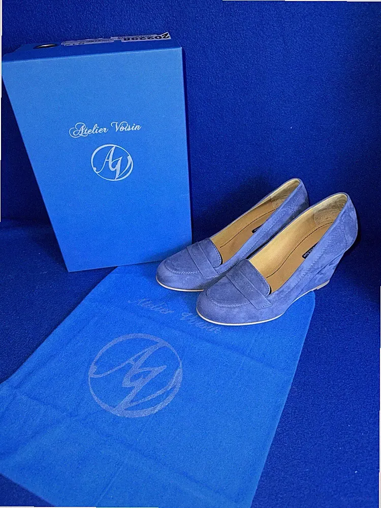 AV Atelier Voisin Damen Schuhe Blau Gr.37 Keilabsatz Pumps Echtleder NEU In OVP