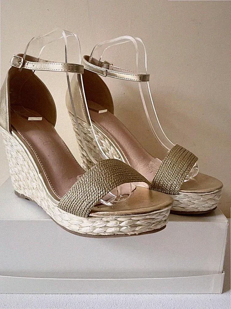 AZAREY GOLD ESPERDRILLE KEILABSATZ SANDALEN GRÖSSE 7/40