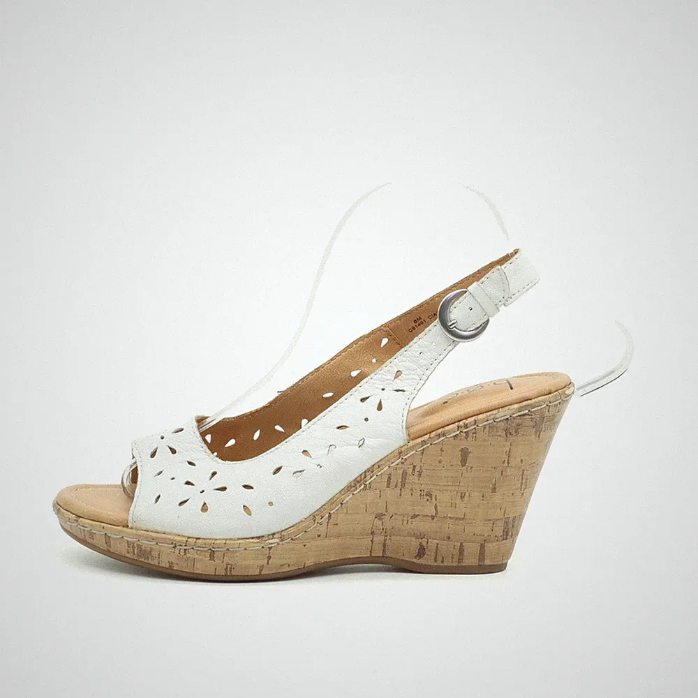 B.O.C Damen Sandalen EU 38,5 Keilabsatz Weiß Ausschnitt, Schnalle Concept