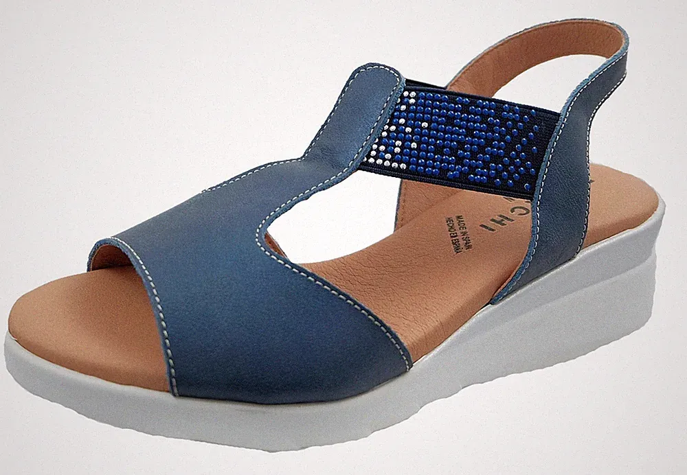 Baerchi: Sandalen Für Damen Keilabsatz Blau Leder 39200
