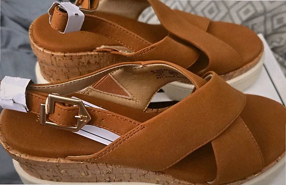 Bagatt Damen Riemchen-Sandalen Keilabsatz Korkoptik Schnalle Braun/Beige 39