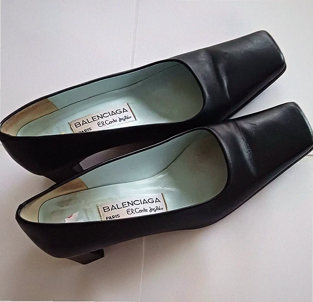 Balenciaga Damen Pumps Leder Schwarz Slip-On EU 38 Karree Keilabsatz