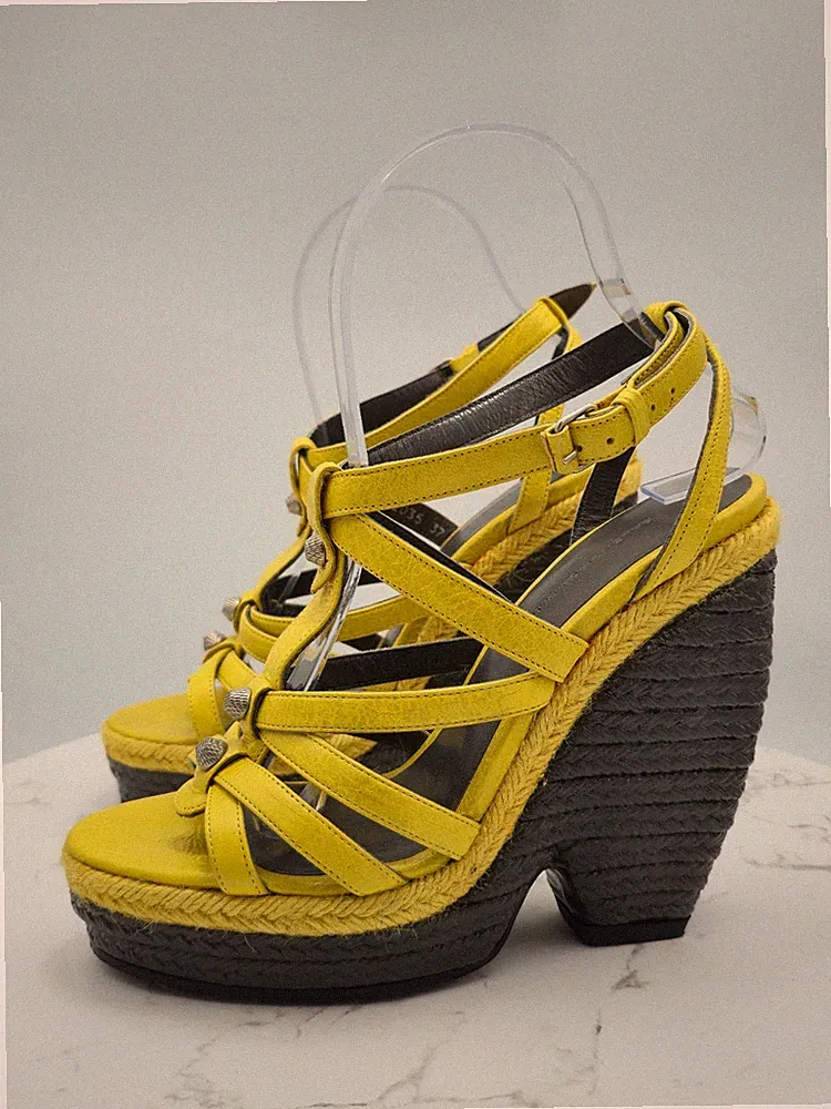Balenciaga Gelb Leder Espadrille Plateau Keilabsatz Sandalen EU 37