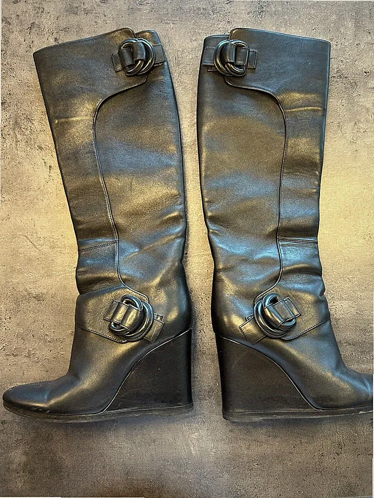 Balenciaga Stiefel Schwarz Keilabsatz Größe 37 Wenig Getragen NP 900 Euro