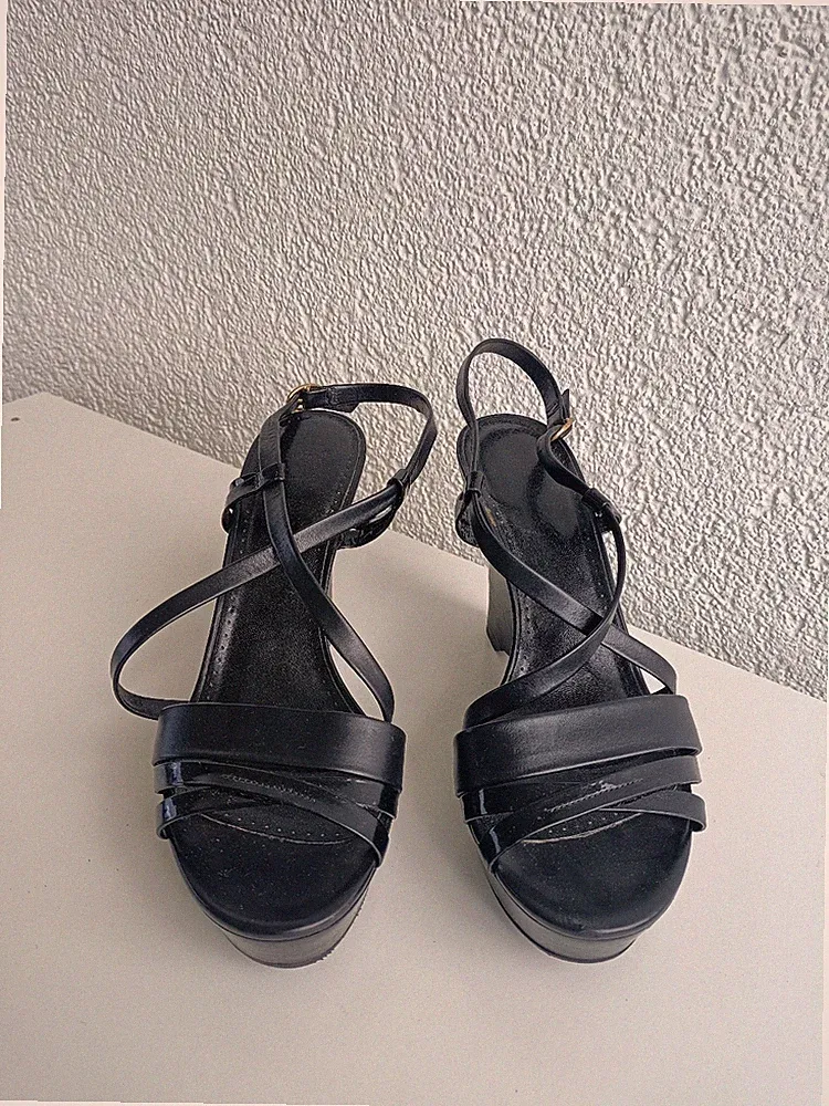 BALLY Wedges Sandalen Damen Sandaletten Gr. DE 38 Schwarz Leder
