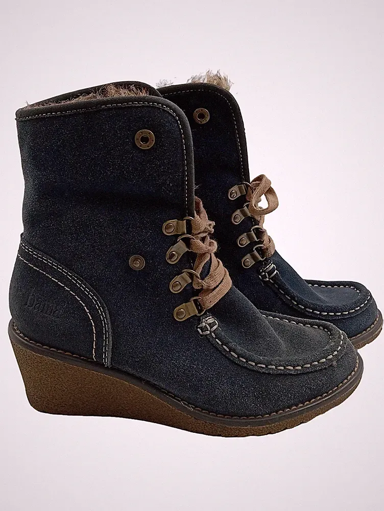 BAMA Damen Schneestiefel Winterstiefel Blau Gefüttert Keilabsatz Gr. 36