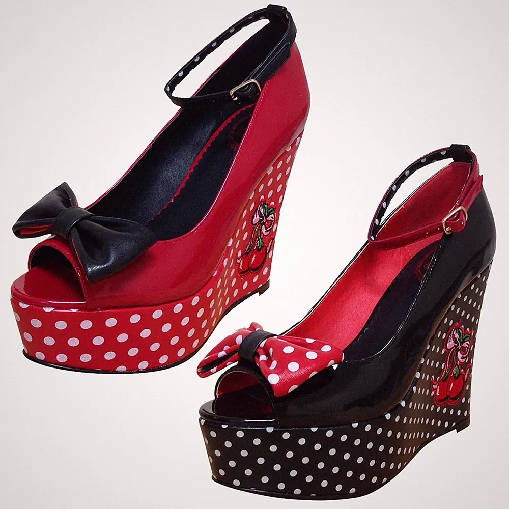 Banned Damen Pump High Heel Peep Toe Wedge BND-032 Lack Pin Up Farbauswahl