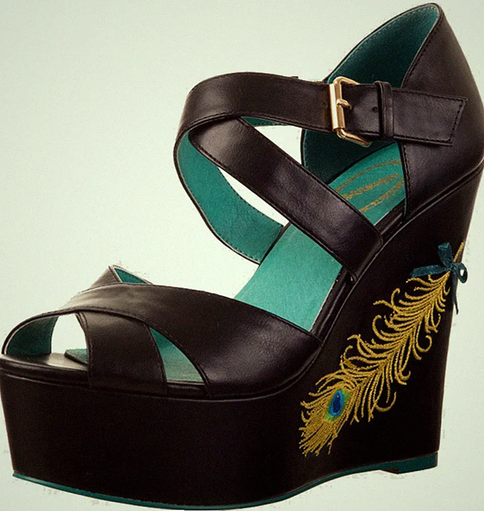 Banned Peacock PFAUENFEDER Vintage Keilabsatz WEDGES Rockabilly