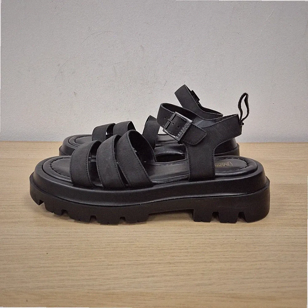 Barbour Luna schwarze klobige leichte Plateau-Sandalen aus Leder Größe UK 5