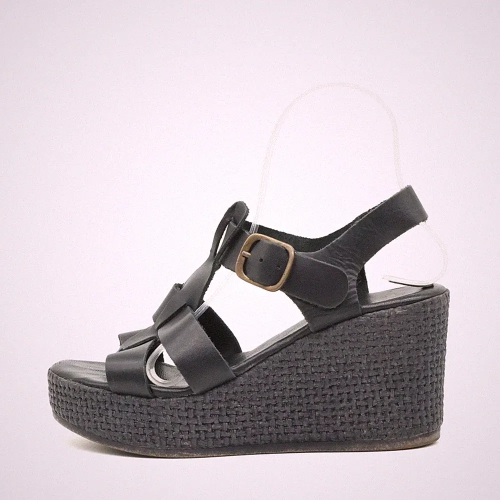 Bata Damen Sandale EU 38 Keilsandale Schwarz Echtleder Plateau Sommerkollektion