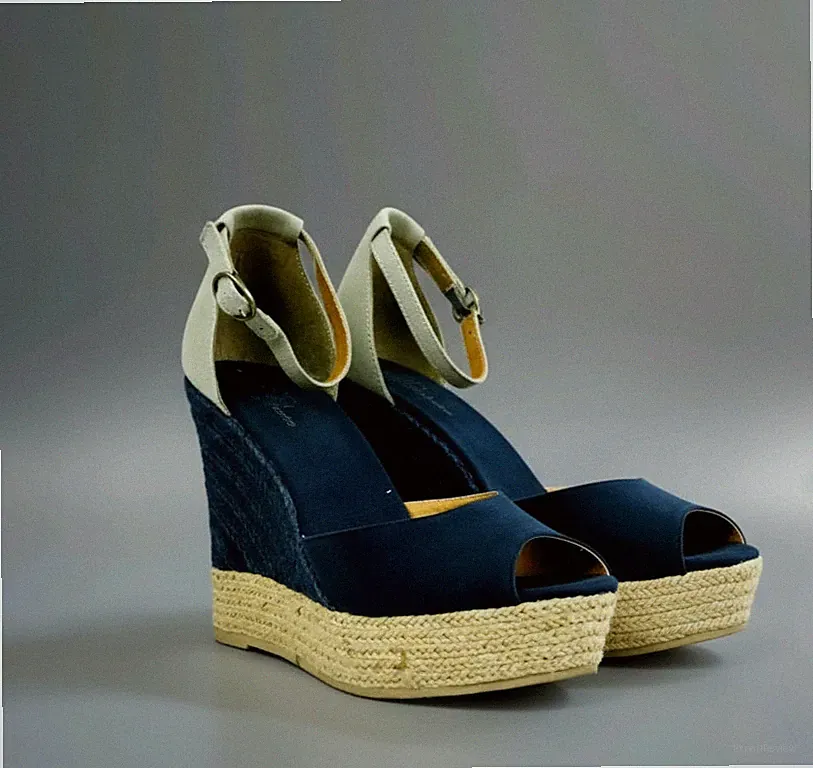 Bata Sandale Frauen Keilabsätze Obere aus Baumwolle Cannettè Blau/Beige Details