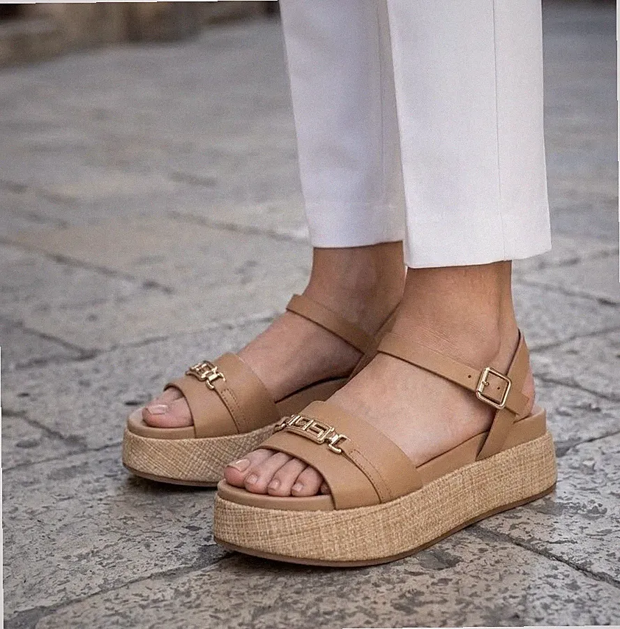 Beige Damen Sandalen mit Keilabsatz 4US CESARE PACIOTTI UZM02 2026