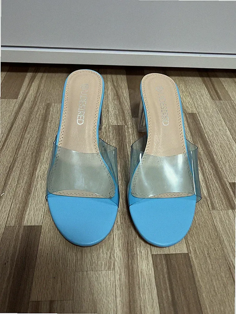 Beliebte Transparente Sandalen Mit Absatz Babyblau 36