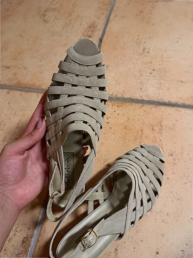 Bellima Damen Slingback Sandalen Beige Keilabsatz Kunstleder EU 39