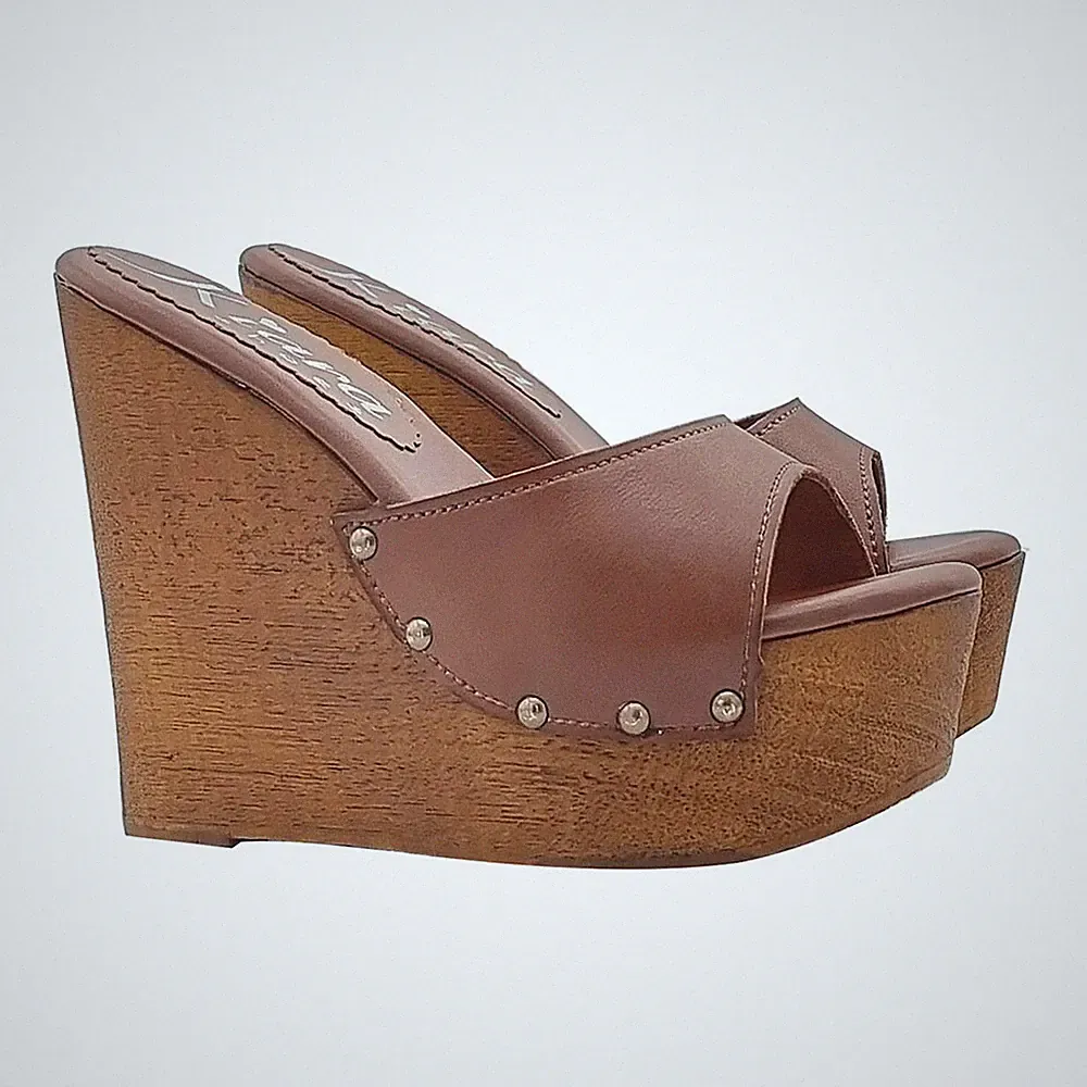 Bequeme 13cm Absatz Keilabsatz Clogs - 100% Handmade - KZ31901 BRAUN