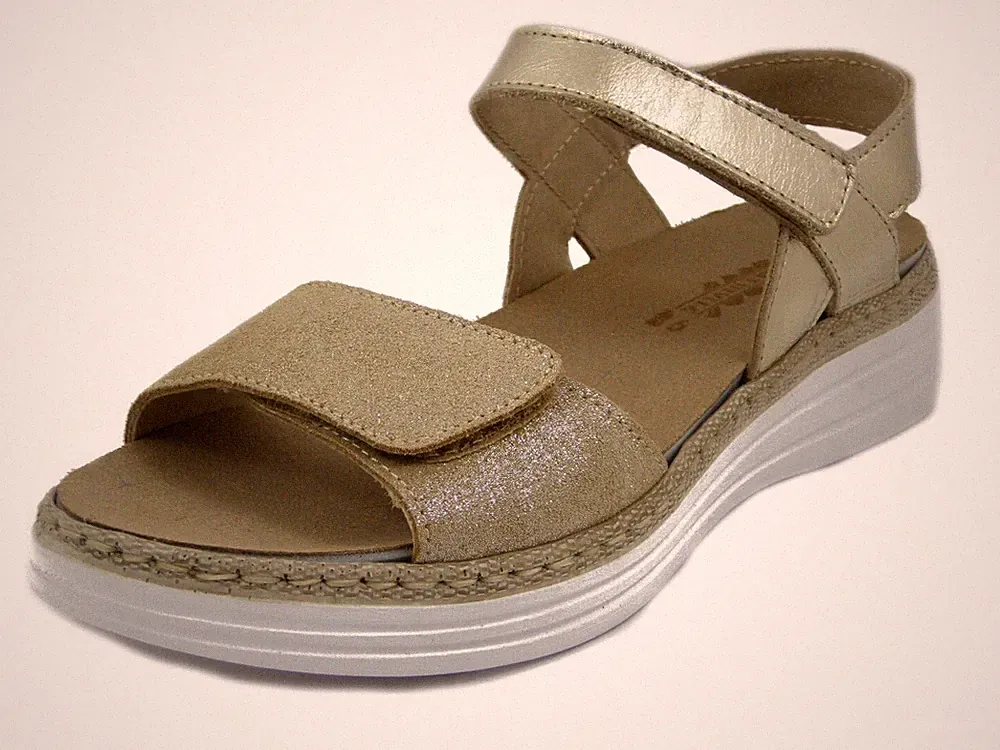 Bequeme Damen Sandalen 36 Leder beige gold und Riemen herausnehmbares Fußbett STYLEDIVITA