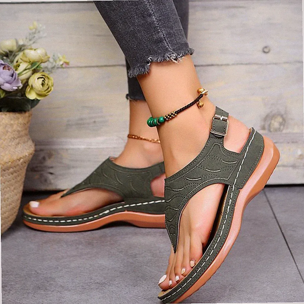 Bequeme flache Damenschuhe aus künstlichem PU Flip-Flops niedriger Keilabsatz