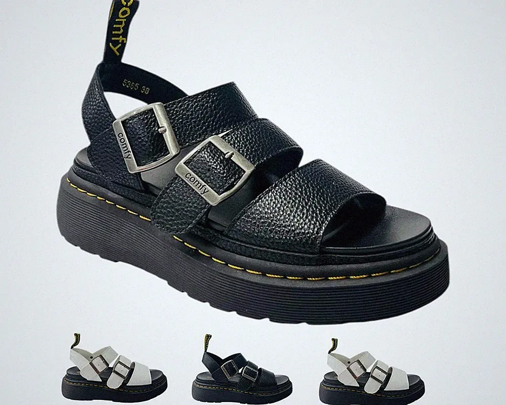Bequeme gepolsterte flache Plateau-Sommersandalen mit Knöchelriemen Damenschuhe