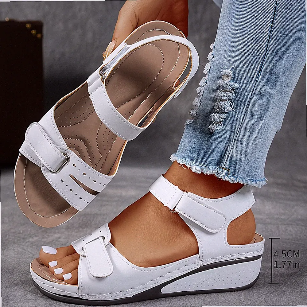 Bequeme leichte Keil Sandalen, Slipper, Klettverschluss, weiß, Gr 38