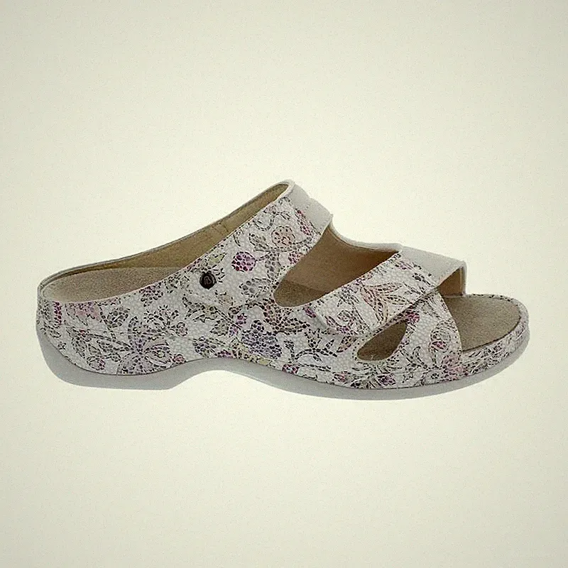 Berkemann Pantolette Janna, Weiß - Gemustert, Nubukleder u. Stretch, Weite E-H