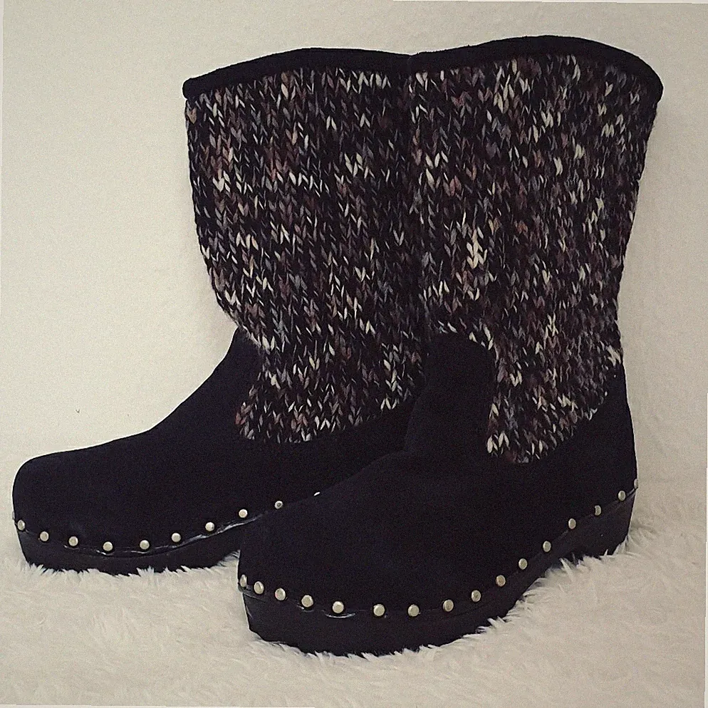 Berkemann Stiefel Stiefeletten Boots Clogs Schuhe Wolle Holz Nieten Schwarz 39