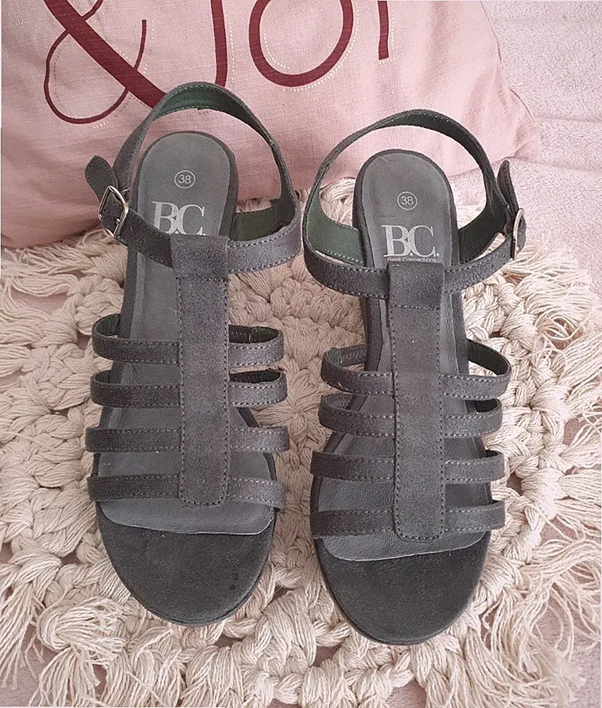 Best Connections Sandalette Sandalen Schuh Keilabsatz Velourslederimitat Grau 38