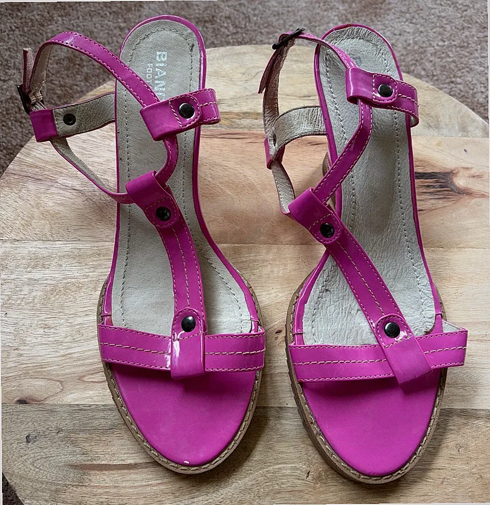 ♥• BIANCO Footwear Keilsandalette Gr. 38 NEU pink Keil gestreift Stoff •♥