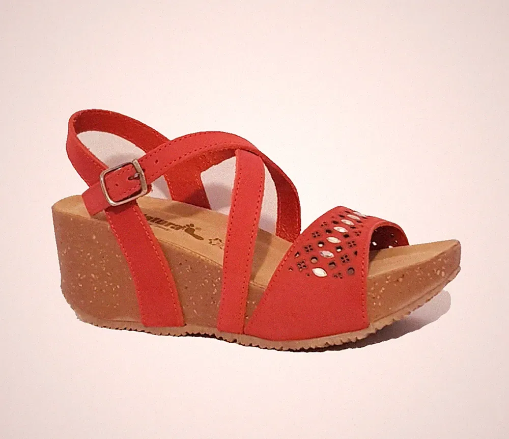 BIONATURA 24 A 810 UVP 88 £ KORALLENROTE LEDER-KEILSANDALEN HERGESTELLT IN ITALIEN DAMEN