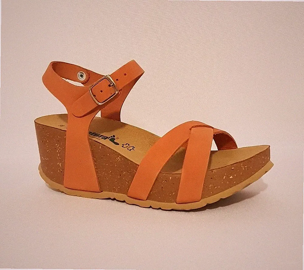 BioNatura 24 Fregene Keilsandaletten orange, türkisblau, grün, Nubukleder