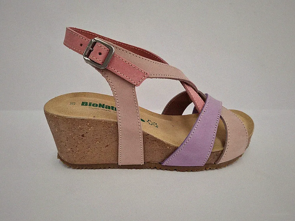 Bionatura Damen Nabuk Sandalen Maratea, C/Keilabsatz und Schnalle - NAM57 (Multi)