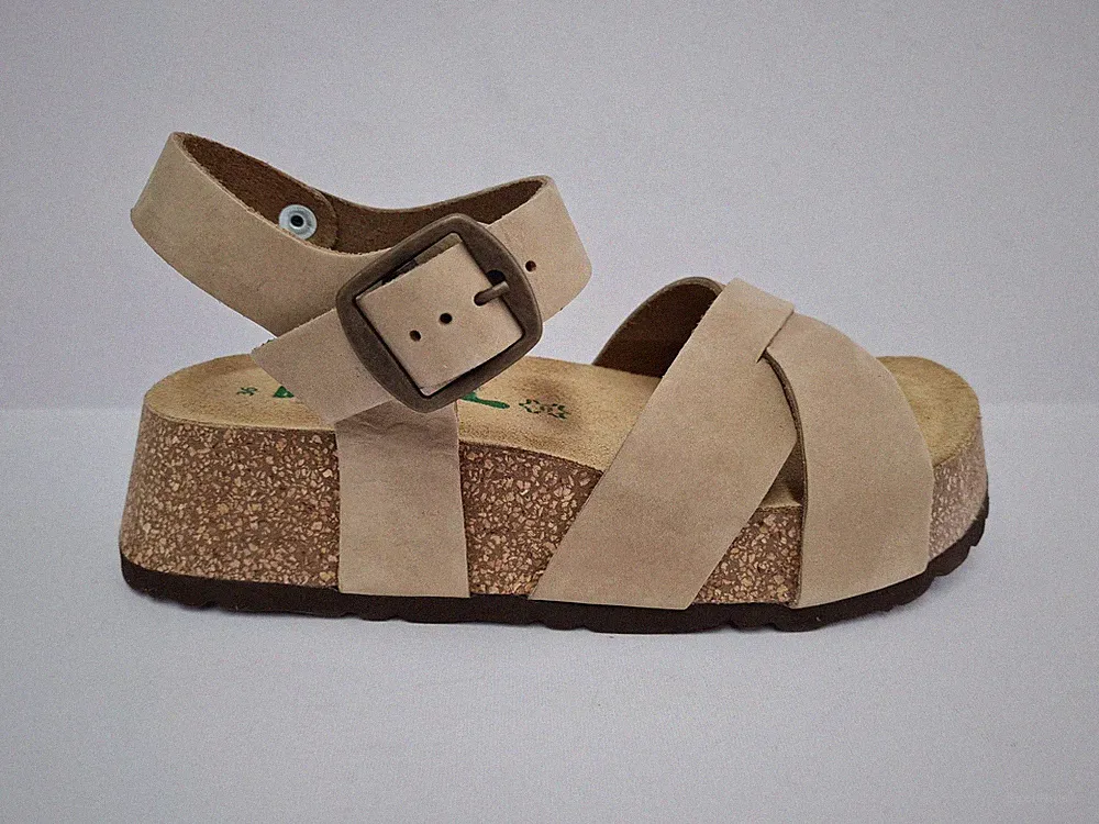 Bionatura Damen Sandalen aus geflochtenem Nabukleder mit Keilabsatz und Schnalle - SAB (Sab